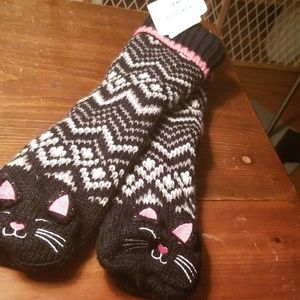 Black and Pink Jane and Bleecker Cat Slipper Socks